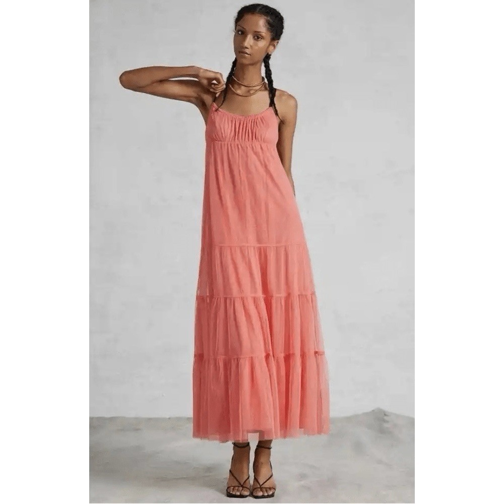 nwt anthropologie coral tulle maxi dress from the Maeve brand Sz Small